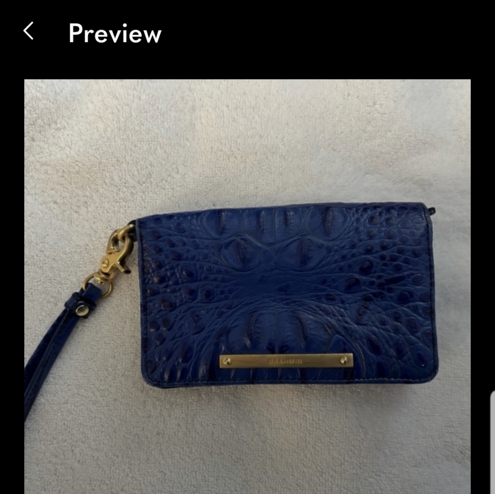 Brahmin Navy Embossed Leather Wristlet